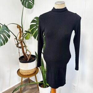 Dazy Turtleneck Mini Dress Women Size S Black Ribbed Knit Long Sleeve LBD